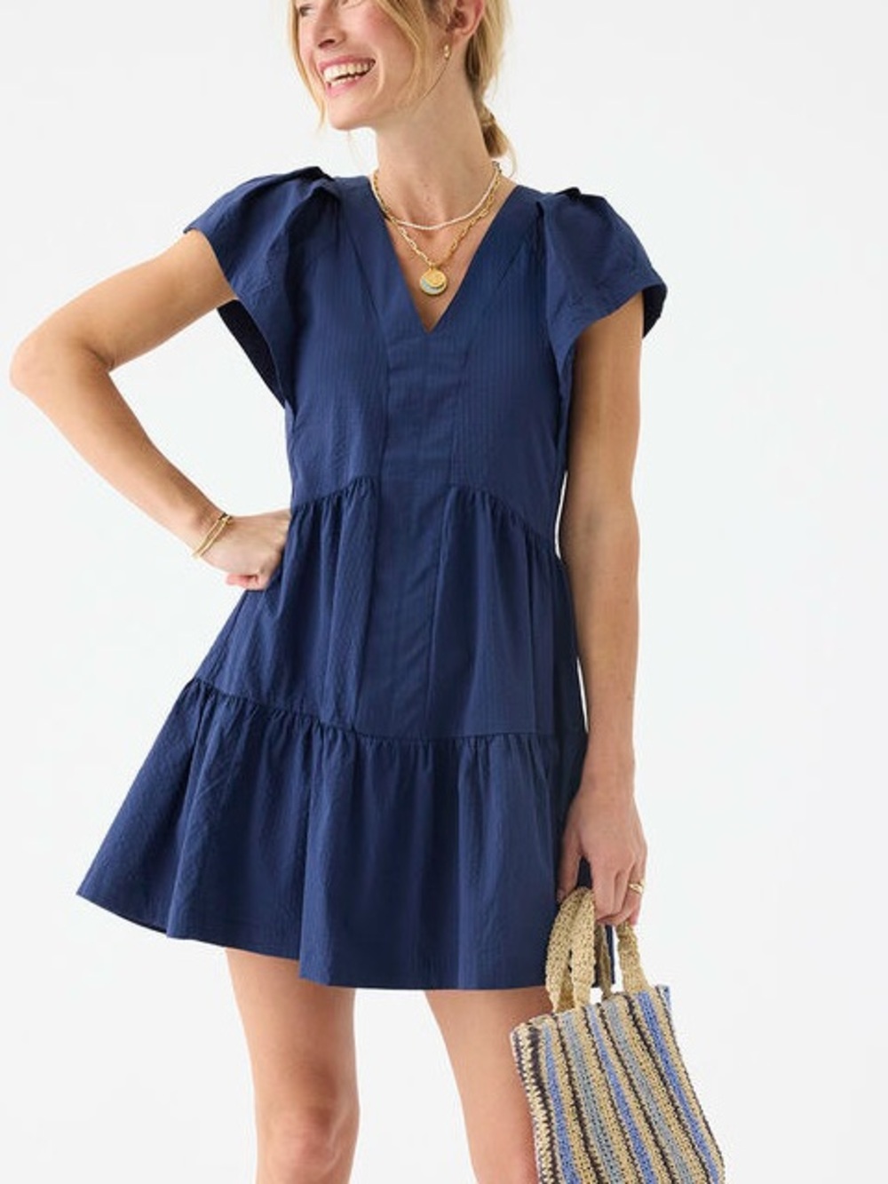 Vineyard Vines Performance Navy Blue Sophie Harbor Flutter Sleeve Tiered Dress